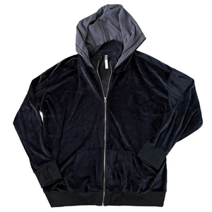 Cozy Black Zip Up Faux Suede Sweatshirt Size 1X Hooded